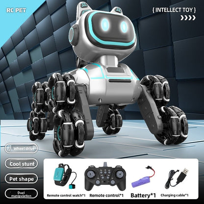 Remote-controlled eight-wheel stunt robot dog