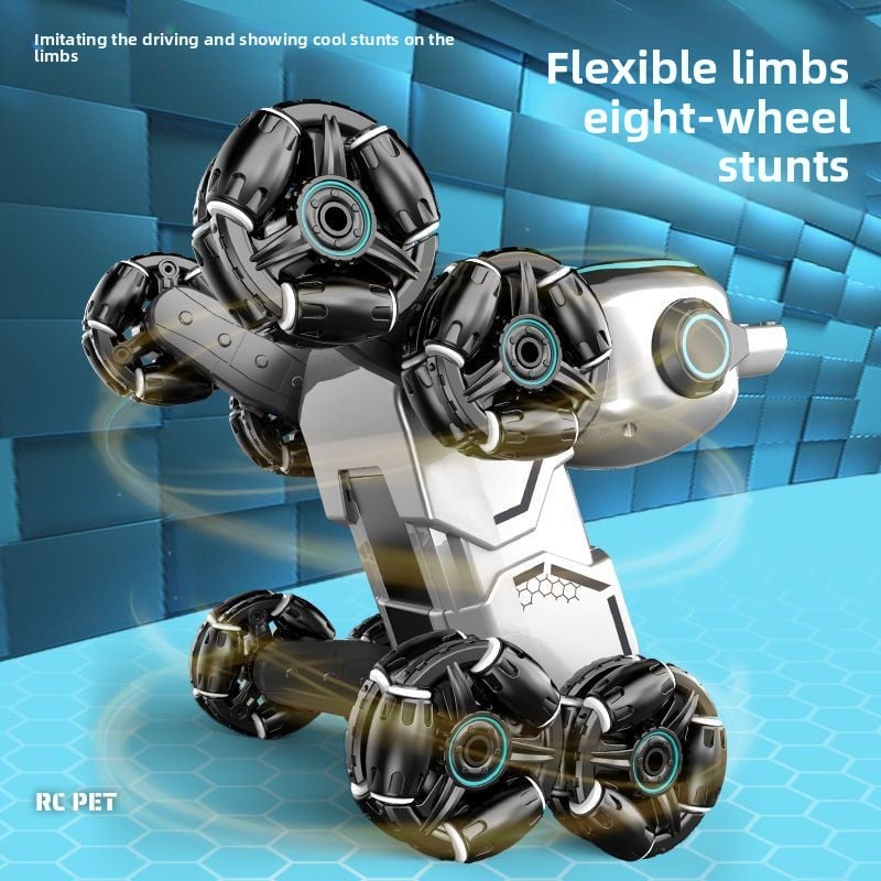 Remote-controlled eight-wheel stunt robot dog