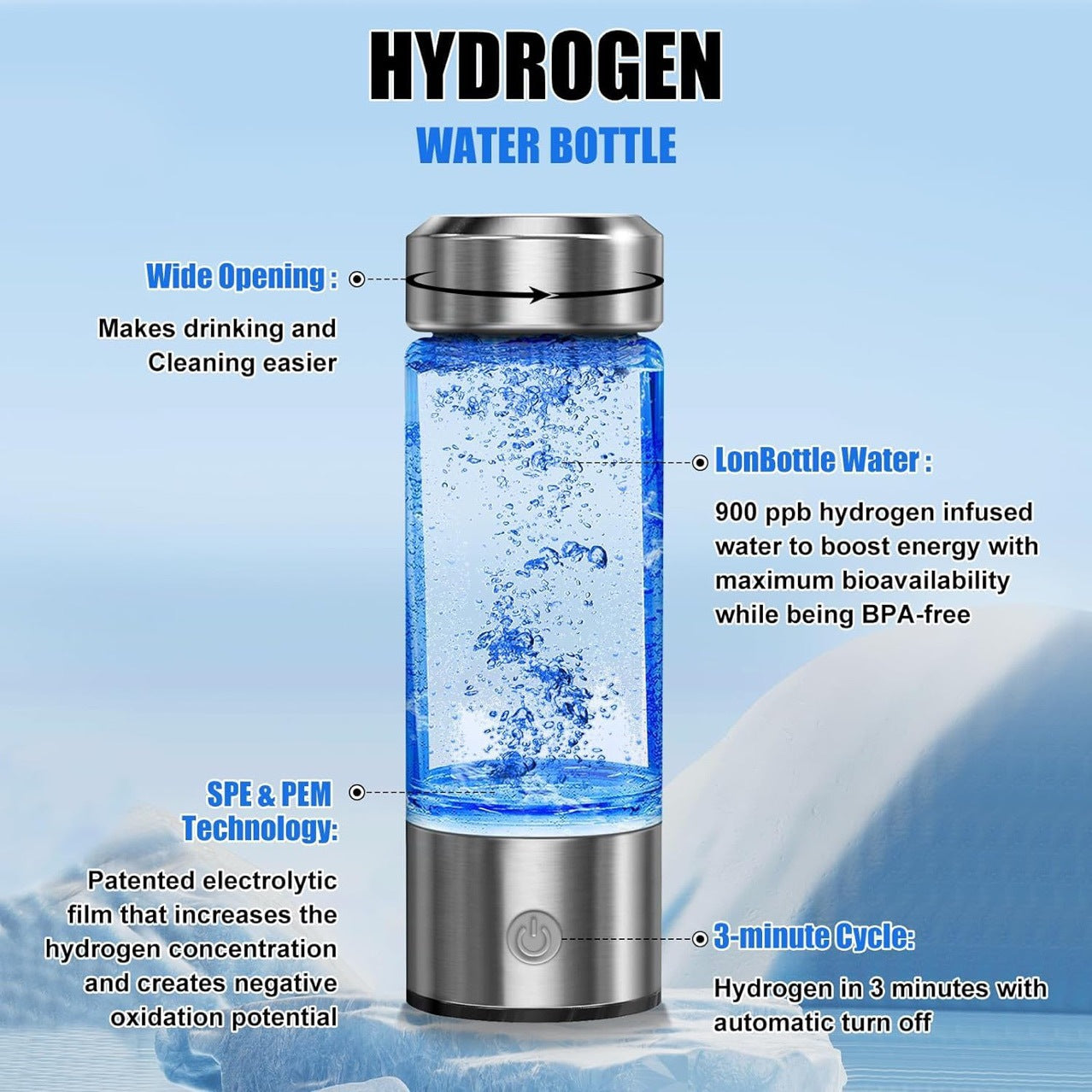Portable Hydrogen Water Bottle with Built-in Charging